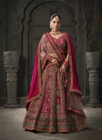 Rani Pink Premium lycra velvet bridal lehenga choli 13001