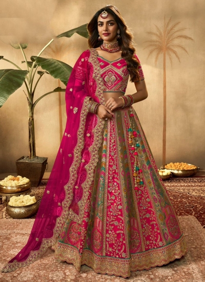 Rani Pink banarasi silk bridal lehenga choli 10275