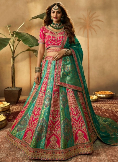 Turquoise banarasi silk bridal lehenga choli 10278
