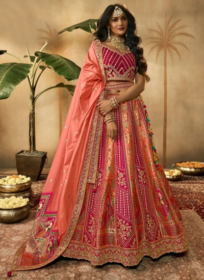 Peach and Pink banarasi silk bridal lehenga choli 10279