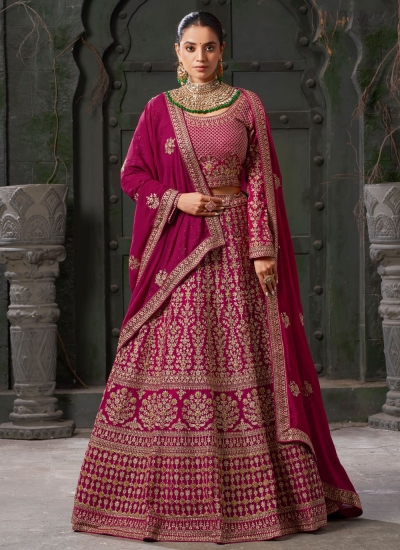 Rani Pink georgette embroidered bridal lehenga choli 12002