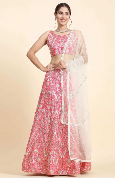 Bollywood Model Pink devesena silk zari mirror work lehenga choli