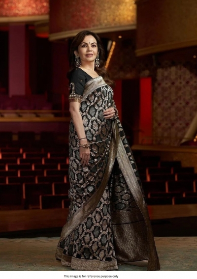Bollywood Nita Ambani inspired Banarasi semi katan silk saree in black