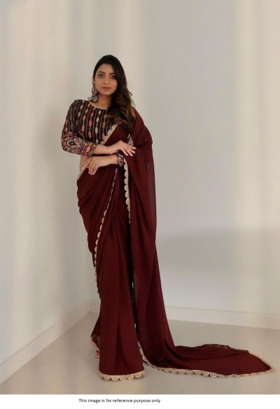 Bollywood Model georgette lace work saree in maroon