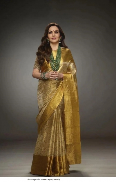 Bollywood Nita Ambani inspired Tissue silk saree in Golden color