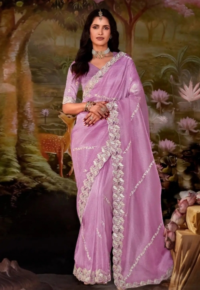 Pink organza saree with blouse 5350