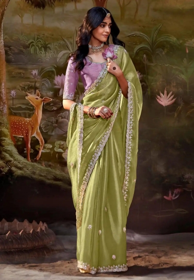Mehndi organza saree with blouse 5355