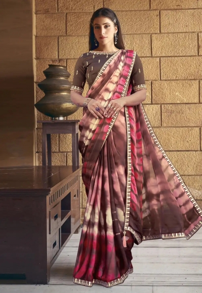 Brown crepe georgette saree with blouse 43813