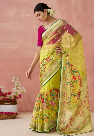 Light green brasso saree with blouse 17051