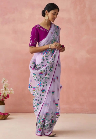 Lavender brasso saree with blouse 17044