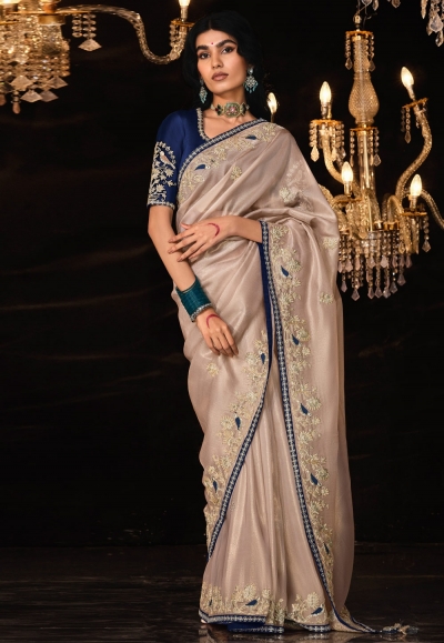 Cream shimmer saree with blouse 5324