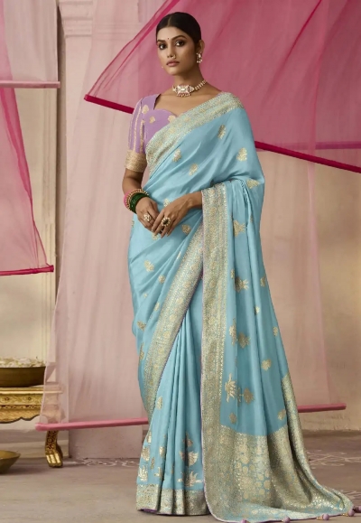 Sky blue viscose saree with blouse 277