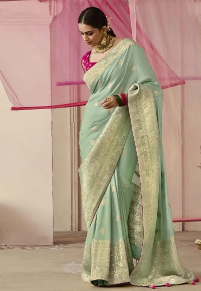 Pista green viscose saree with blouse 280