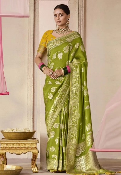 Mehndi viscose saree with blouse 278