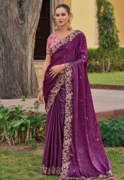 Purple silk saree with blouse 6902