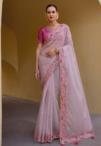 Light pink silk saree with blouse 6908