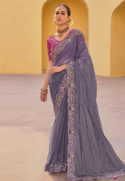 Grey silk saree with blouse 6909
