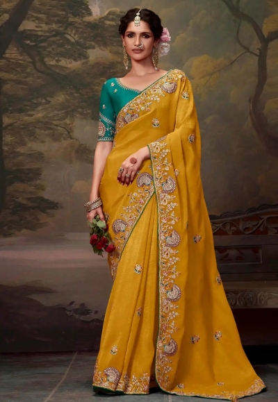 Mustard tissue saree with blouse 5362