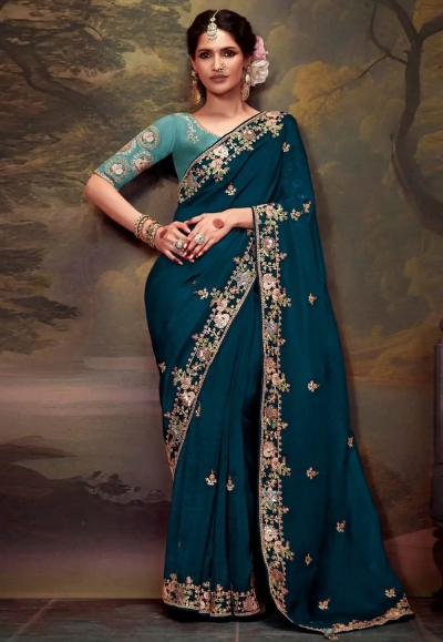 Blue tissue saree with blouse 5370