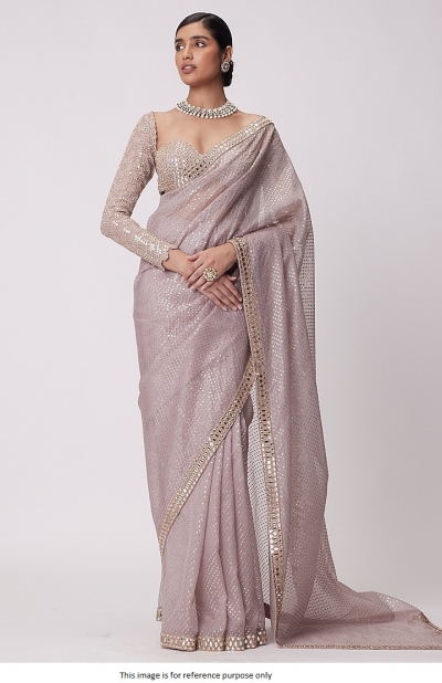 Bollywood Model Faux georgette mirror Light rose saree