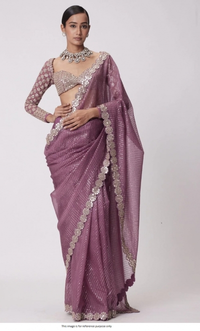 Bollywood Model georgette mirror and sequins work Mauve saree