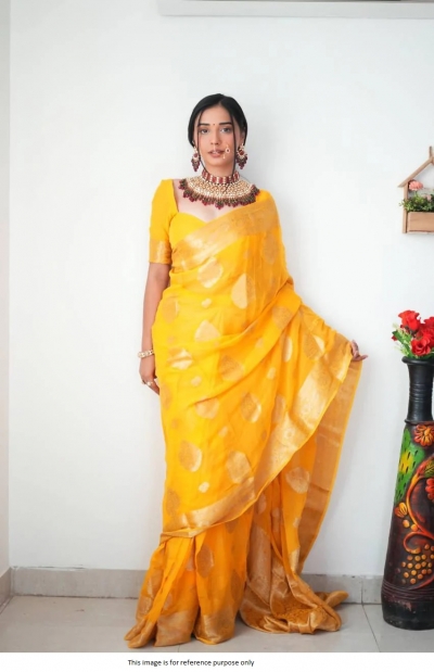 Bollywood Model Yellow cotton silk ready to wear saree