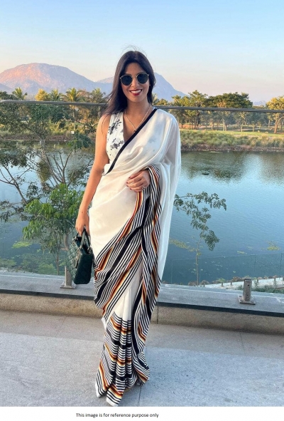 Bollywood Model Satin silk saree in white color