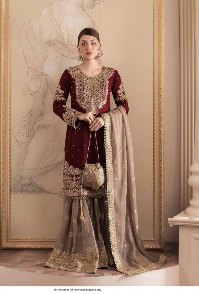 Bollywood Model Faux georgette pearl work Maroon sharara