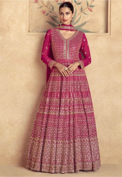 Georgette Anarkali gown dress in Rani Pink colour 10042