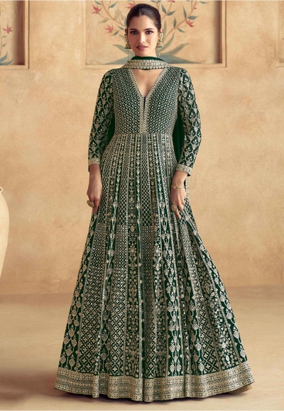 Georgette Anarkali gown dress in Green colour 10073