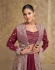 Chinon embroidered crop top long shrug suit in maroon colour 5622