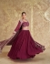 Chinon embroidered crop top long shrug suit in maroon colour 5622