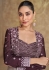 Chinon embroidered crop top long shrug suit in Wine colour 5623