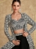 Georgette embroidered crop top long shrug suit in Black colour 5626