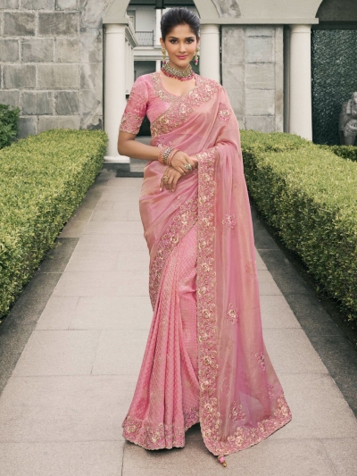 Light pink Pure tissue silk wedding saree with blouse 4008