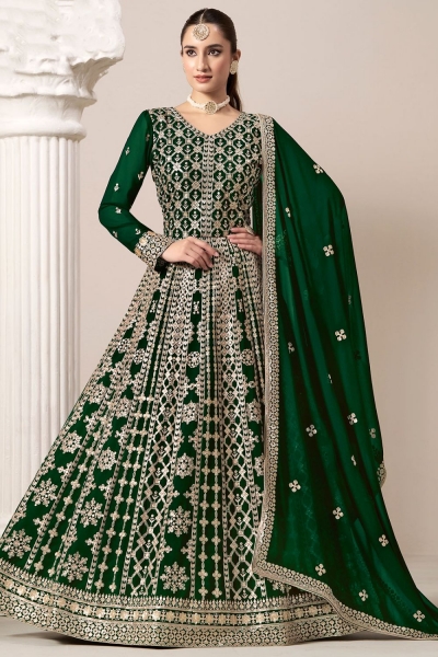 Faux Georgette Anarkali gown wedding dress in Green colour 206A