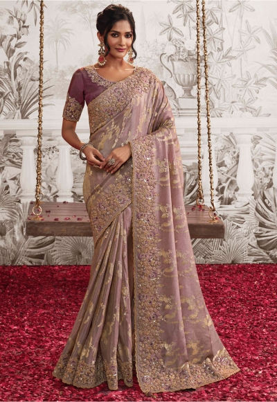Purple viscous art silk embroidered wedding saree with blouse 8204