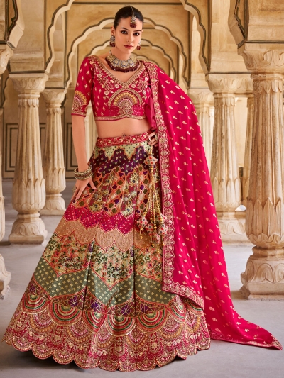 Banarasi silk weaving embroidered Pink wedding lehenga choli 110