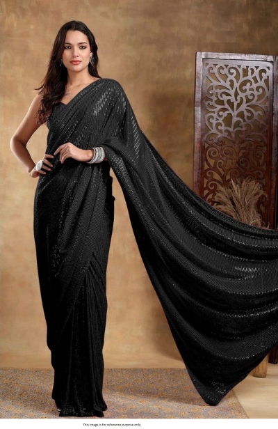 Bollywood Model georgette sequins party wear saree in Black