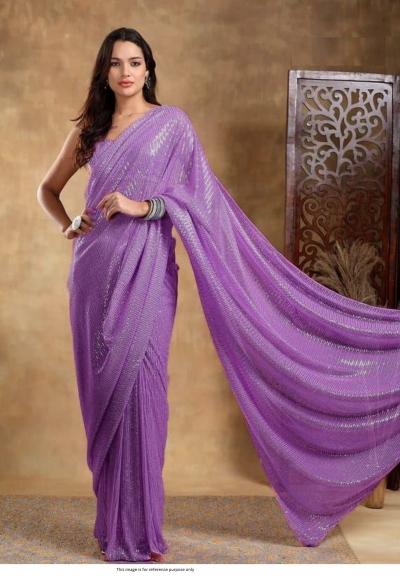 Bollywood Model georgette sequins party wear saree in Lavender