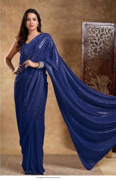 Bollywood Model georgette sequins party wear saree in Navy blue
