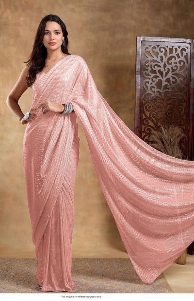 Bollywood Model georgette sequins party wear saree in Peach