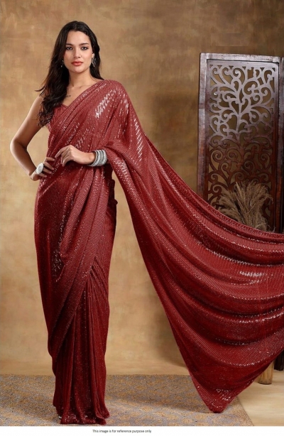 Bollywood Model georgette sequins party wear saree in Maroon