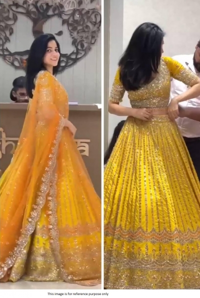 Bollywood Model Yellow sequins embroidery georgette lehenga choli
