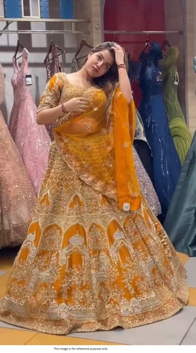 Bollywood Model Yellow sequins embroidery georgette lehenga choli