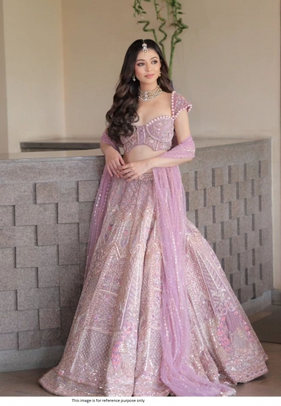 Bollywood Model Mauve pInk Kasturi silk heavy wedding lehenga choli