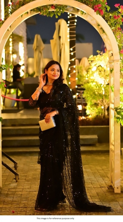 Bollywood Model Black Net sequins embroidered saree