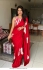 Bollywood Model Red Satin digital print saree