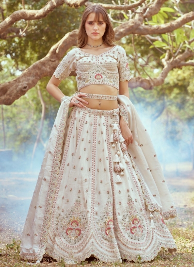 Off White Crush Tissue embroidered bridal lehenga choli