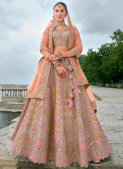 Traditional Bridal Dusty beige Silk embroidered lehenga choli AA147